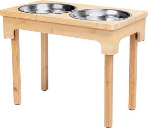 Pet Supply - Adjustable Bamboo Elevated Dog Bowls Stand Stainless Steel <strong>Cat</strong> Bowls <strong>Holder</strong> and Water or <strong>Food</strong> and Water Bowls - Product Image 3