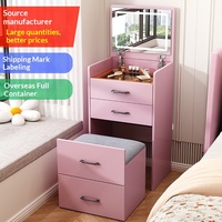 Miroir de coiffeuse pour baie vitrée, petite table de maquillage à rabat, armoire de rangement multifonctionnelle avec comptoir en verre trempé et port USB