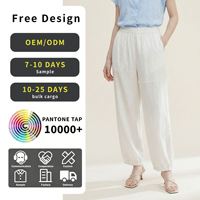 Pantalones de Pierna Recta Ajustables para Mujer, Blancos, Estilo Holgado, Tipo Linterna, Estilo Forestal, Cintura Elástica, Casuales