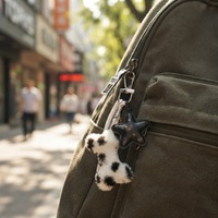 Breloque de sac tendance en peluche lapin avec os, pendentif étoile noire, porte-clés en paracorde esthétique, forme 3D, pour sac à dos et sacoche d'Halloween