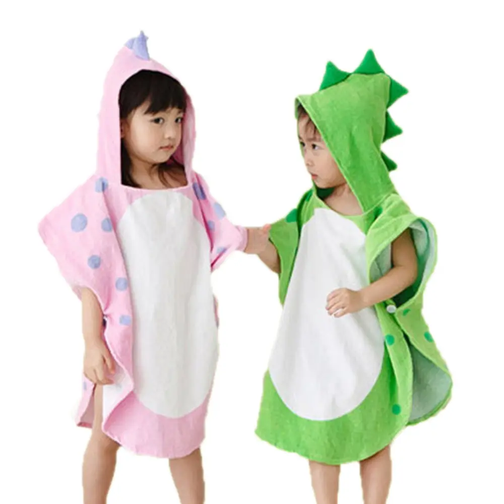 Pink Green Terry Microfiber Hooded 3D Dinosaur Baby Kids Bath Towel Bathrobe For Kids