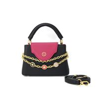 Sac à main carré imperméable en polyester pour femme, motif trèfle à quatre feuilles avec chaîne, motif color-block, fermeture à cadenas, porté épaule