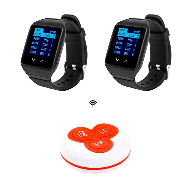 Nurse Clinic Push Button with Multiple Vibrating Wristwatch Beeper Receiver Wireless Calling System Pager Watch for Restaurant