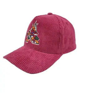 China Manufacturer Corduroy Custom Embroidery Logo 5 Panel Snap Back Hats