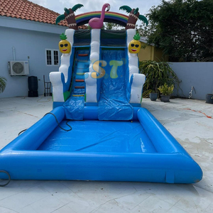 Tobogán acuático inflable comercial Flamingo Toboganes De Agua Tobogán inflable de piña de alta calidad con <span class=keywords><strong>piscina</strong></span> grande - Product Image 1