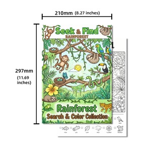 Poster da colorare A4 a tema foresta pluviale, libro da disegno per bambini, album da colorare dipinto a mano per esplorare e ritrovare motivi - Product Image 3