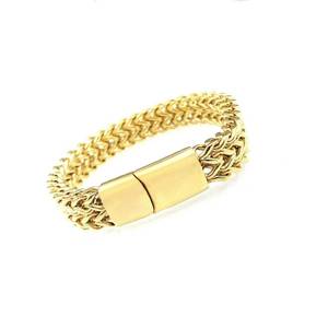 Pulsera <span class=keywords><strong>de</strong></span> Cadena Franco Gruesa para Hombre, Acero Inoxidable, Chapada en Oro/Negra, 12 mm <span class=keywords><strong>de</strong></span> Ancho, Cadena Cubana con Cierre Magnético - Product Image 2