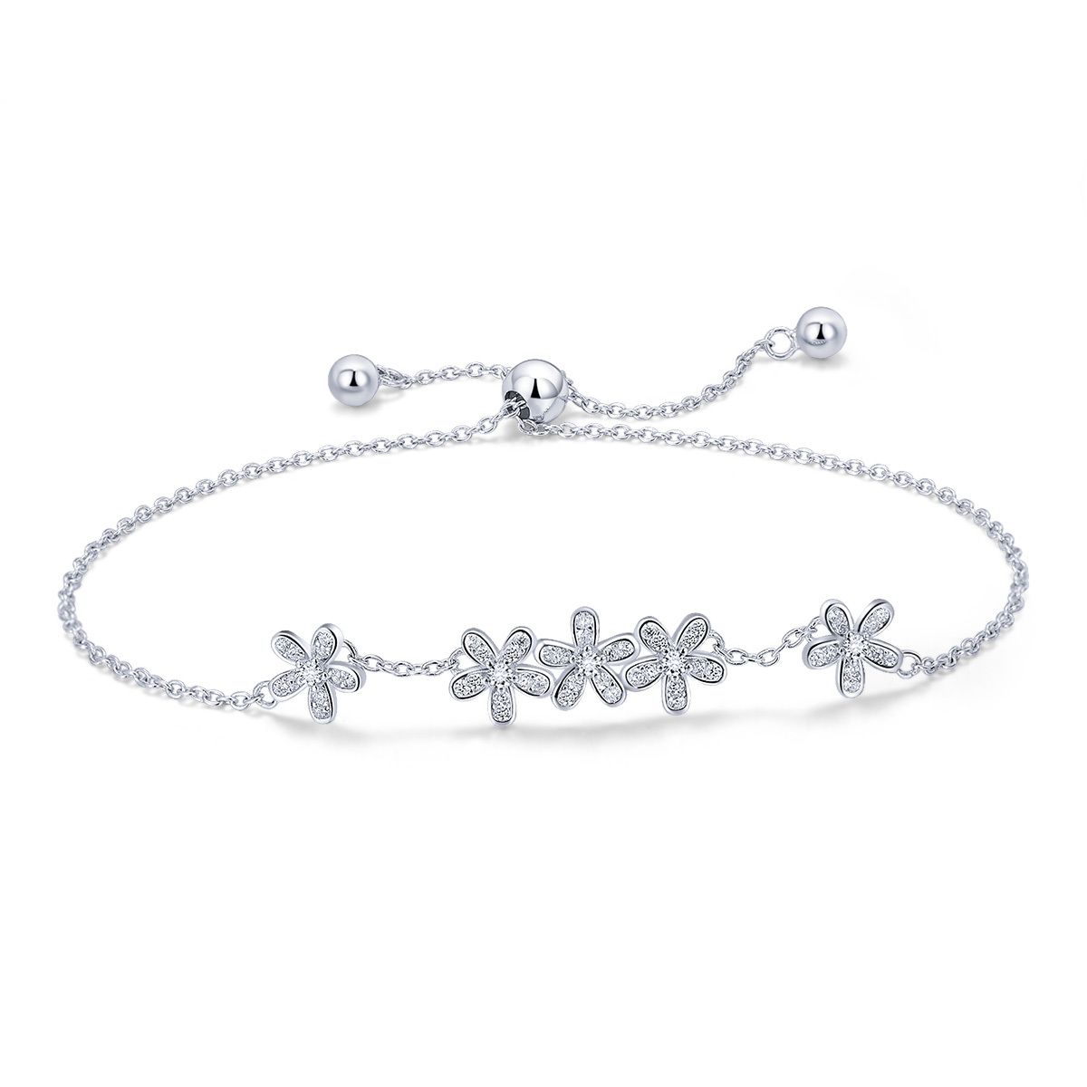 Sterling Silver Daisy Flower Charm With CZ Crystal - For 3mm European Bracelets & Necklaces - View #5