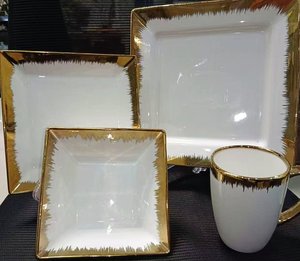 Luxury Ceramic <strong>square</strong> Dinner <strong>Plates</strong> White Gold Porcelain Gold Ceramic <strong>square</strong> Bowl <strong>Plates</strong> Gold Flatware <strong>Set</strong> - Product Image 1