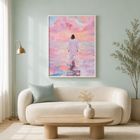 Impression sur toile Jésus marchant sur l'eau, art mural chrétien, peinture pastel de la foi pour la décoration du salon et de la salle de prière