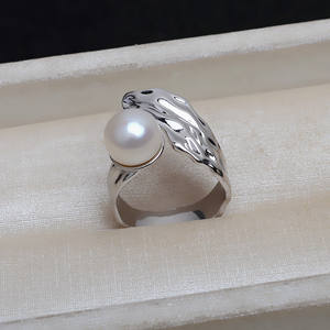 S925 Silver Opening Simple Baroque <b>Ring</b> DIY Jewelry Accessories for Women <b>Large</b> 11-14 Pearl Empty Holder 4167 Loose Pearls - Product Image 3