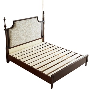 프랑스 복고풍 단단한 나무 대형 침대 미국 중반 세기 고급 그랜드 호두 색상 침실을위한 실내 장식 침대 로마 열 - Product Image 3