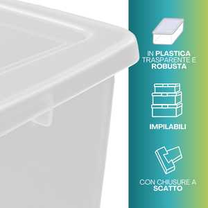 Contenitori di plastica con coperchi da 42 litri, impilabili e trasparenti, per organizzare vestiti e articoli per la casa - Product Image 3