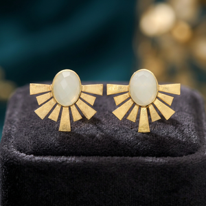 Pendientes de latón hechos a mano con ónix en forma de flor, estilo bohemio, unisex, para regalo - Product Image 2