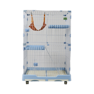 Cage de transport double de luxe pour chats, style classique, en métal et bois, avec plateau en plastique à motif solide et fermeture à bouton - Product Image 1