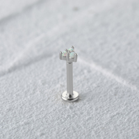 S925 Sterling Silver Simple Ins Triangle Opal ZIRCON 16G Flat Head Thread Piercing Earrings Stud