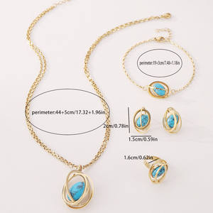 طقم قلادة من حجر بوهيميا كروي من الفولاذ المقاوم للصدأ من فاتينجنا بطبقتين خاتم للأظافر مطلية بالذهب للهدايا - Product Image 2