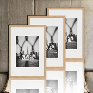 Eco-Friendly A3 Wood <strong>Frame</strong> 3 Pack <strong>with</strong> <strong>A4</strong> <strong>Mount</strong> Antique Design Wall Mounting Plexiglass 29.7x42cm (12x16in) - Product Image 4