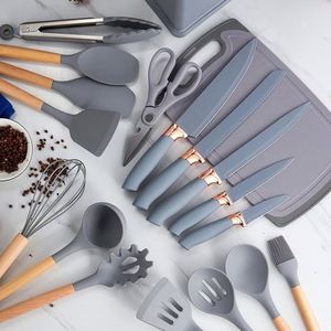 Kitchen Set With Wooden Handle Silicone <b>Kitchenware</b> Set 19 Piece Silicone <b>Kitchenware</b> Set Cooking Knife - Product Image 3