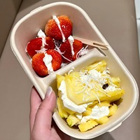 Boîte à lunch ovale à 2 compartiments en bagasse de canne à sucre, écologique, biodégradable, recyclable, compatible micro-ondes, conteneur sectionnel