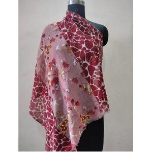 Châle 100% laine mérinos imprimé à la main avec broderie, long, style classique pour femme, doux, léger, chaud, accessoire de mode - Product Image 1