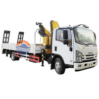 Grande remise Livraison rapide I SUZU NKR77 190HP Camion monté avec grue 6 mètres Alliage d'aluminium Cargo à plat 4T Grue à bras plié