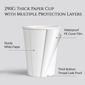 Bicchieri di Carta Biodegradabili Usa e Getta per Caffè, Ecologici e a Prova di Perdite, per Feste e Bevande Calde, Bianchi - Product Image 2