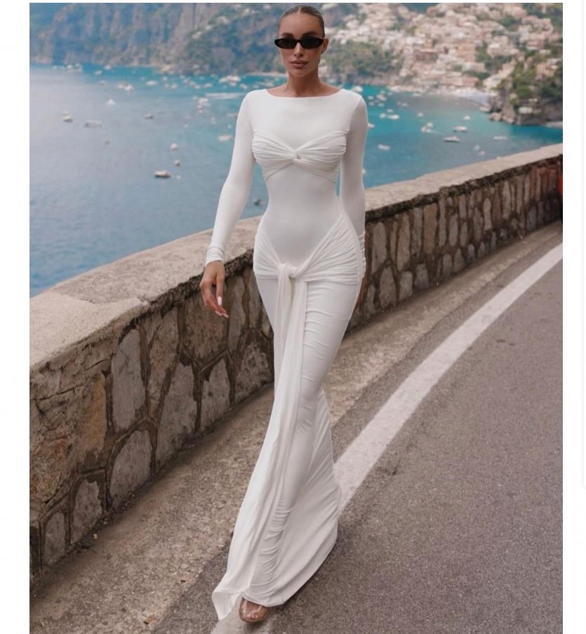 Long White Dress Backless