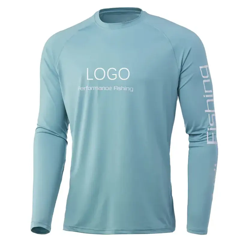Camisas de manga larga en blanco Upf50 personalizadas al por mayor, 100% poliéster, secado rápido, protección UV, camisas de pesca transpirables, ligeras, Unisex