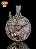 Pendentif Guerrier Spartan en Argent Sterling S925 Massif avec Moissanite, Pendentif Personnalisé Bling Hip Hop en Forme de Lance et de Temple