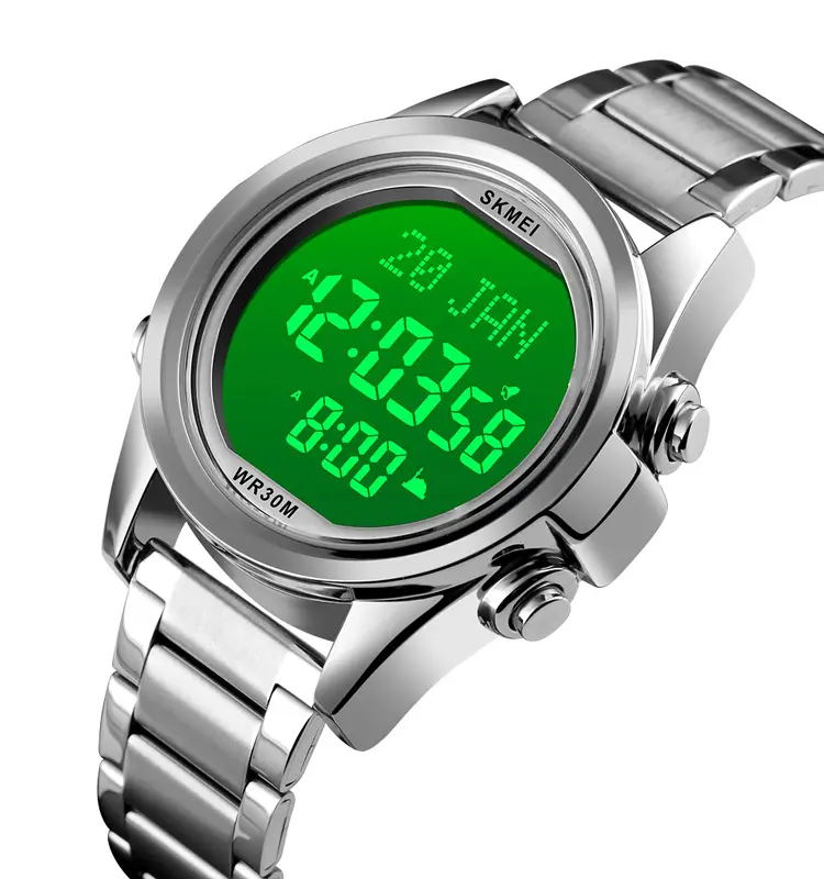 SKMEI 1667 3BAR Waterproof Japan Movt LED Daylight Wristwatches Men Islamic Qibla Time Prayer Digital Watch For Muslim