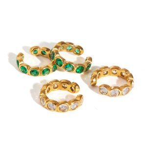 <b>Clip</b>-On Earrings 18K Gold Stainless Steel White Zircon Bezel Setting Geometric Design Fashion Jewelry - Product Image 5