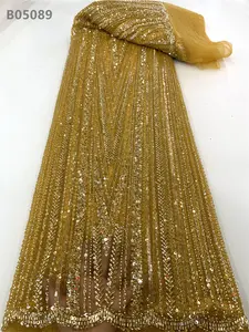 Lila Perlen Stickerei Spitze Pailletten Bestickte Mesh Perlen Stoff Afrikanische Hochzeit Spitze Stoff