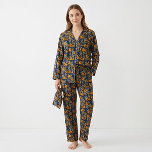Ensemble de pyjamas pour femmes en coton biologique de luxe, à fleurs, élégant, manches longues, été/hiver, vacances, vêtements de nuit doux et lisses, vêtements de détente - Product Image 1