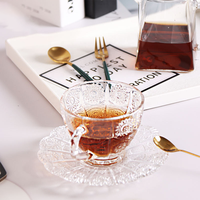 Ensemble de tasses à café en verre gaufré tournesol style vintage européen, tasses à eau et à thé en cristal, mugs pour petit-déjeuner et porridge, pour la maison, les mariages et les fêtes