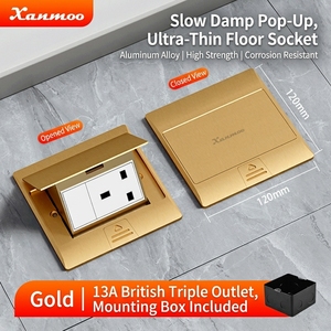 Enchufe de Piso Empotrado Ultrafino Impermeable con Amortiguación Dorada de Aleación de Aluminio Tipo 120, 16A 10A, 3 Tomas Universales - Product Image 4