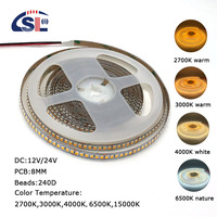 Bande lumineuse LED intelligente 12V/24V SMD2835 CCT 8mm 240D IP65 étanche 2700k-6500K