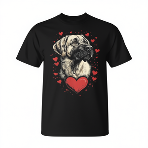 T-shirt chien de berger anatolien, design cœur pour la Saint-Valentin, coton noir, coupe unisexe - Product Image 2