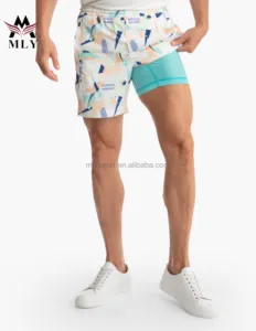 Popular Design Swimwear Beachwear Mens Swim Trunks with Compression Liner Swimsuit Men