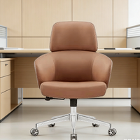 Chaise de bureau de direction moderne en cuir - Chaise de patron ergonomique pivotante - Chaise de bureau de direction luxueuse à dossier moyen
