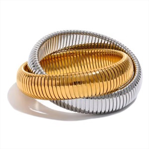 Waterproof Stainless Steel <b>Elastic</b> Thick Metal Punk <b>Bracelet</b> Bangle 18K Gold Fashion Women Trendy Jewelry Bijoux - Product Image 3