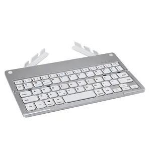 Mini teclado plegable inalámbrico BT teclado compatible con 3 dispositivos con soporte teclado recargable para teléfono tableta