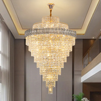 Lustre en cristal à étages de luxe avec cadre doré, luminaire suspendu LED pour villa, escalier, loft, plafond haut, hall d'hôtel, décoration