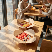 Bol en papier carré jetable personnalisé avec logo, compatible micro-ondes, en kraft épaissi, pour plats à emporter, pâtes, salades et traiteur