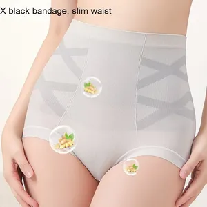 Culotte gainante taille haute noire, grande taille, sans couture, tricotée, unie, pour femme, post-partum, usage quotidien - Product Image 2