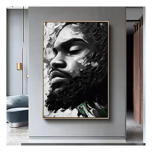 Original hecho a mano abstracto texturizado hombre africano pared arte negro hombre retrato pintura <span class=keywords><strong>al</strong></span> óleo sobre lienzo - Product Image 1