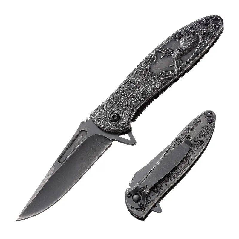 Outdoor folding pocket knives 3D printing handle camping hunting survival knife with deer pattern custom collection EDC