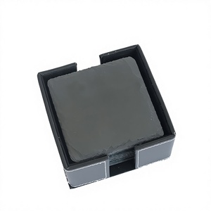 8 pièces de sous-verres en <span class=keywords><strong>ardoise</strong></span> <span class=keywords><strong>noire</strong></span> naturelle écologique moderne avec support en cuir PU et <span class=keywords><strong>crayon</strong></span> en <span class=keywords><strong>ardoise</strong></span> pour cadeau de Noël - Product Image 3