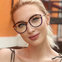 Gafas de Sol Vintage de Ojo de Gato Extra Grandes y Encantadoras para Mujer, Montura Redonda de TR y Metal, Gafas Anti Luz Azul, Gafas Ópticas de Diseñador de Alta Calidad