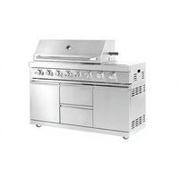 Barbecue à gaz 6 brûleurs en acier inoxydable 304 avec brûleur latéral, allumage électronique, cuisine extérieure intégrée